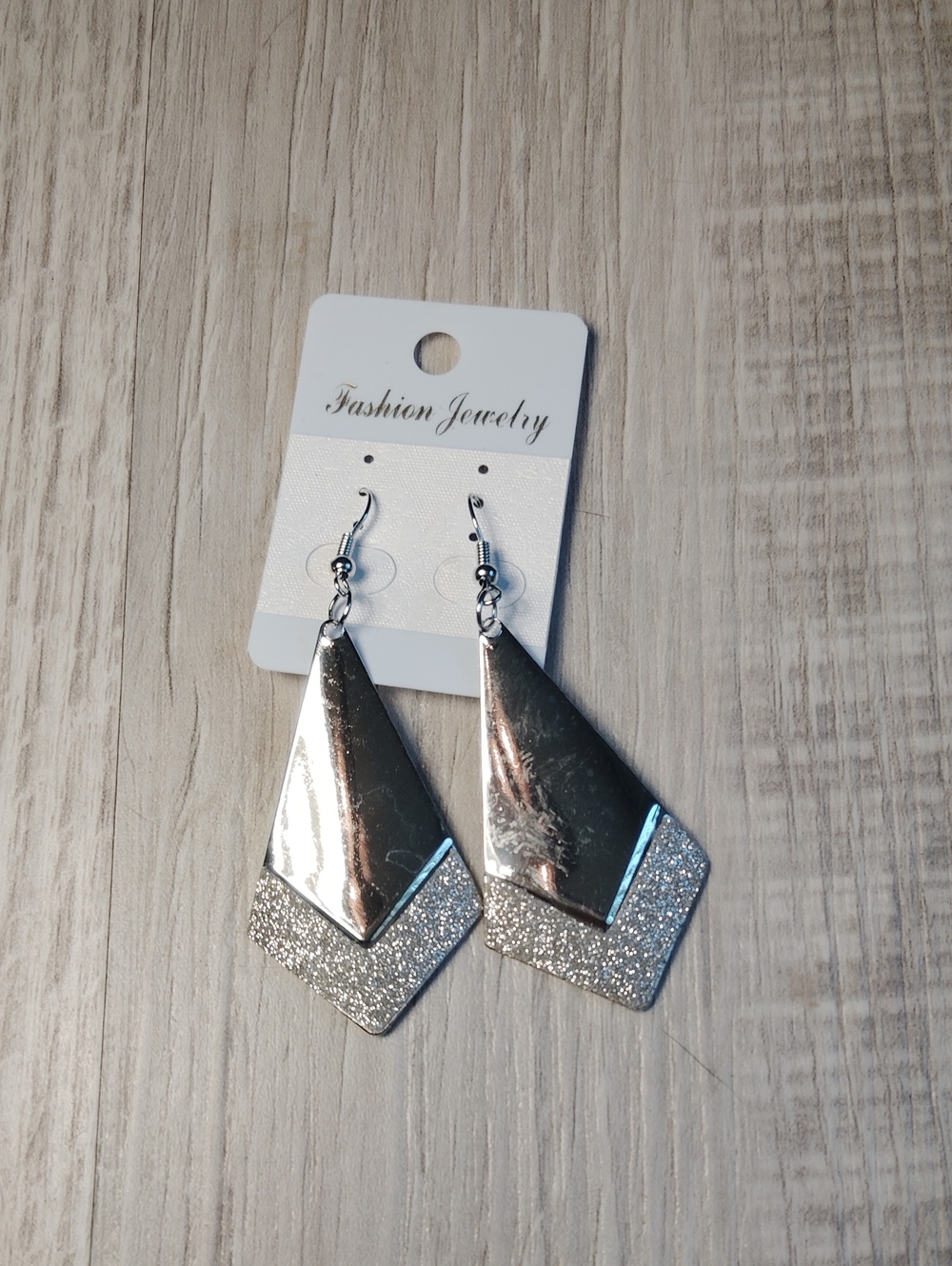 Fashion Jewelry Silver Glitter Chevron Drop Earrings